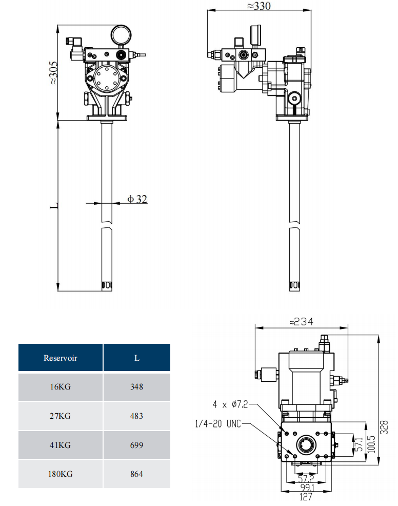 Standalone pump, without oil tank Dimension