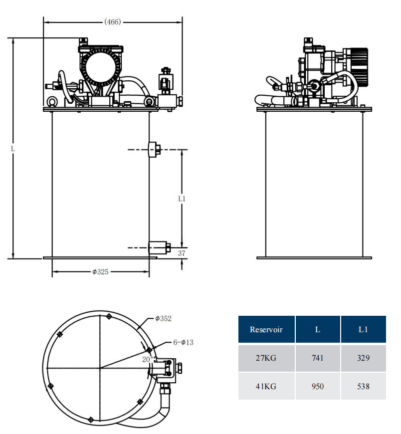 With tank dimensions Dimension